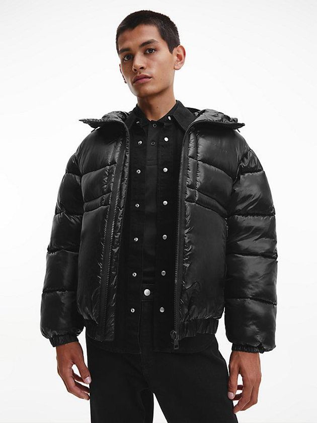 Calvin Klein USA Shiny Recycled Nylon Puffer Mens Jacket Black 2730156-KJ